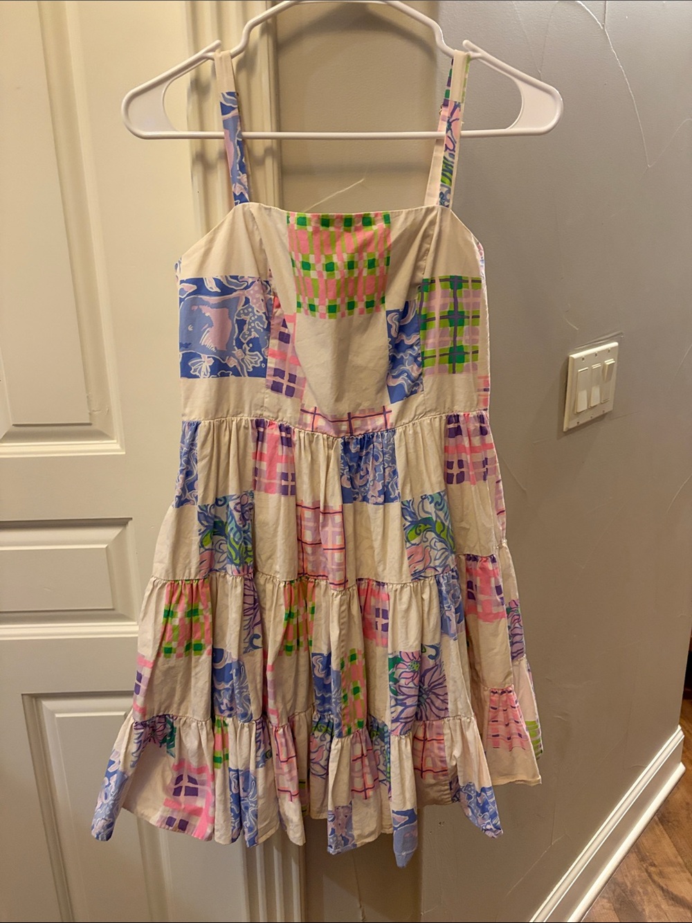 Lilly Pulitzer Multicolor Patchwork Tiered Sundress - Cream, Pink, Blue, Green